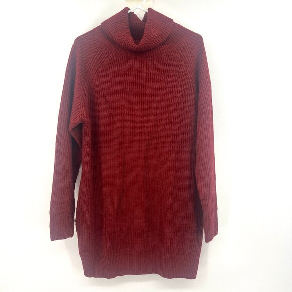 Burgundy Chunky Knit Cowl Neck Tunic Sweater with Pockets Women's Medium - Picture 1 of 3